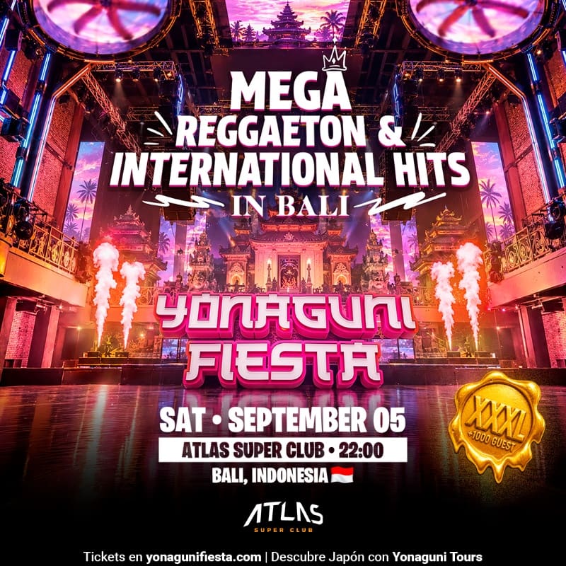 MEGA REGGAETON & INTERNATIONAL HITS - YONAGUNI FIESTA X ATLAS SUPER CLUB event flyer